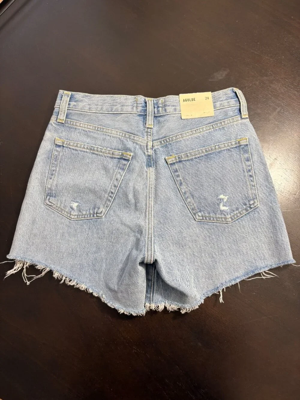 NEW Agolde Parker Long Shorts Cut-Off Distressed High-Rise Denim Button-Fly 24